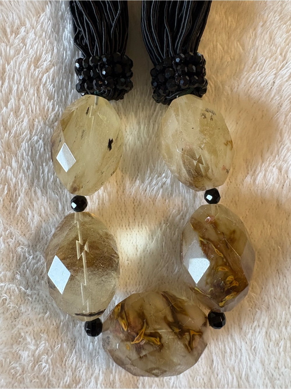 Beaded Statement Necklace in Smoky Tiger eye Agate on Black silk multi strands